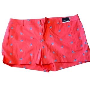 a.n.a Coral Pink Blue‎ Bird Chirp Print Twill Shorts Womens 14 New